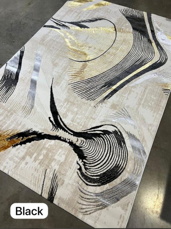Metallic Abstract Rug with Swirling Lines