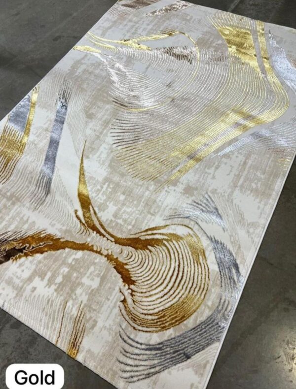Metallic Abstract Rug with Swirling Patterns