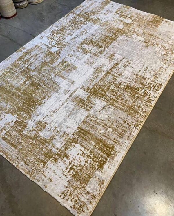 Modern Abstract Rug in Gold and White