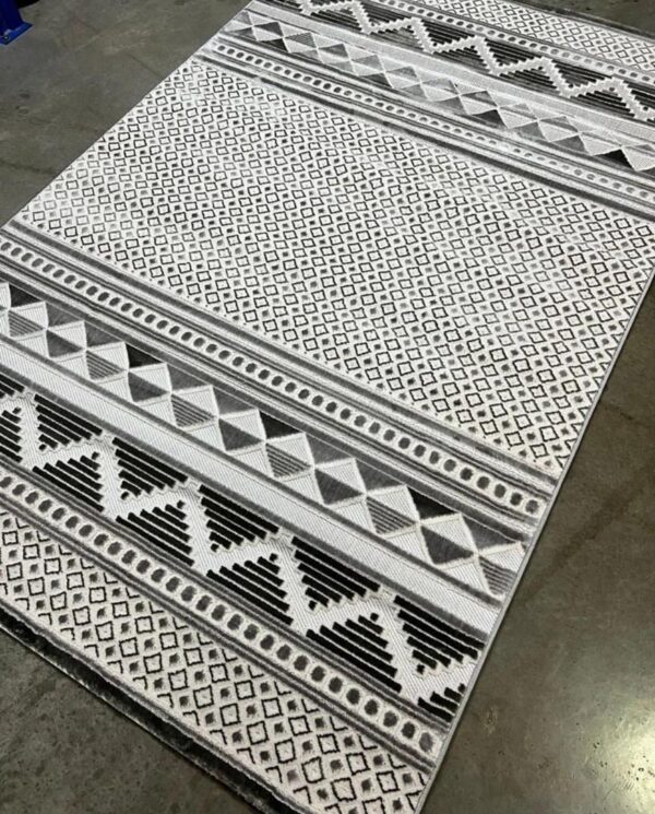 Geometric Tribal Rug in Black and White
