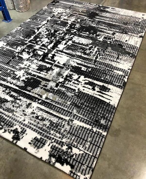 Distressed Abstract Rug in Black and White