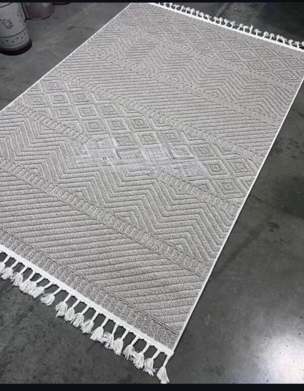 Bohemian Fringe Rug in Grey and White
